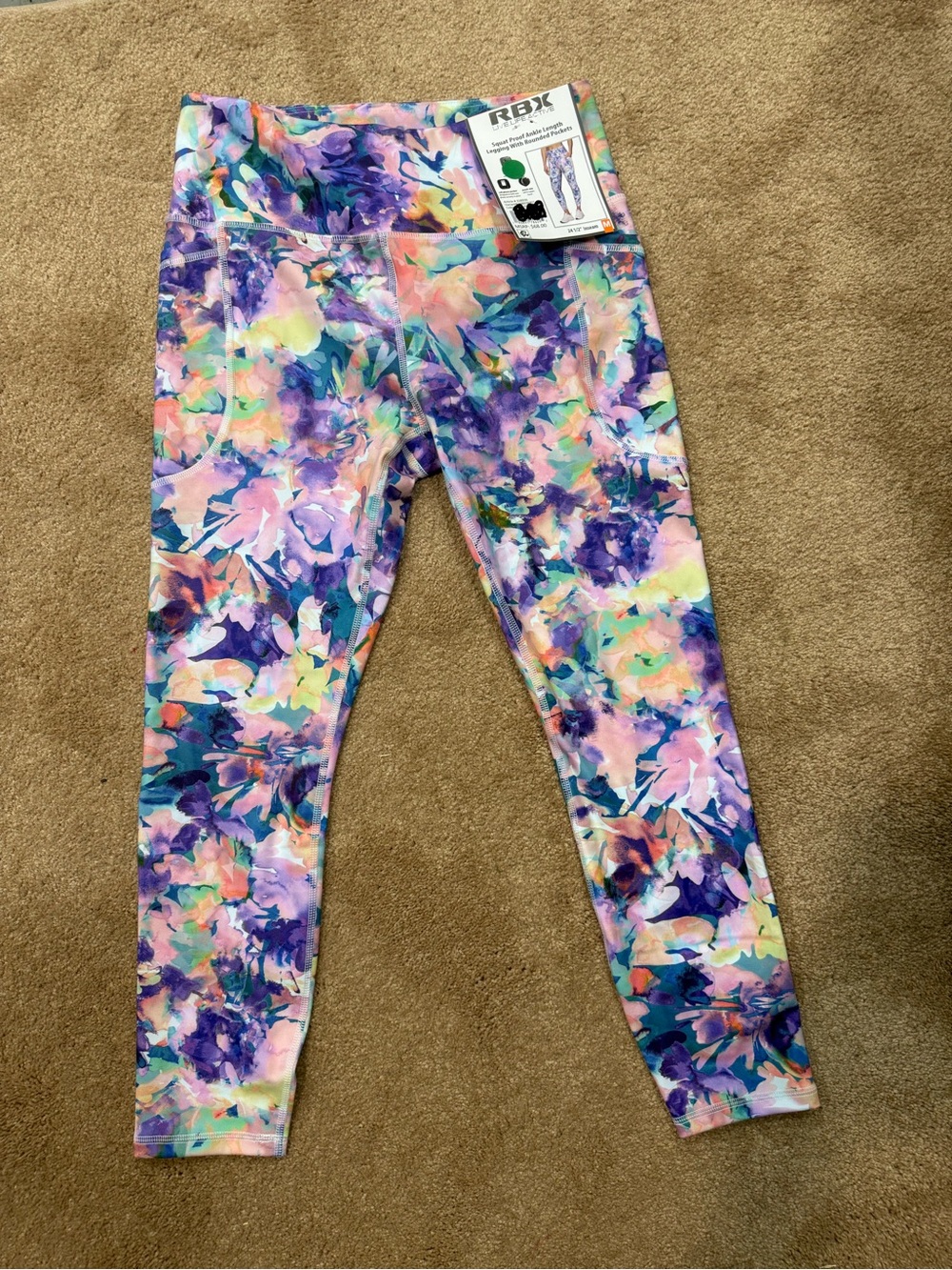 RBX Multi-Color Floral Print Leggings in Purple, Pink & Blue